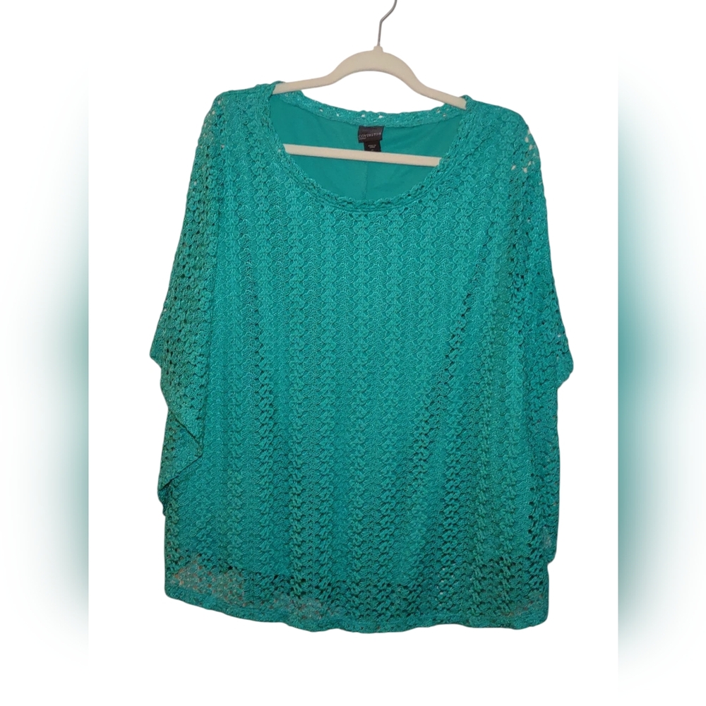 Covington Blue Green Crochet Blouse Made With 100% Recycled Materials Women 2X